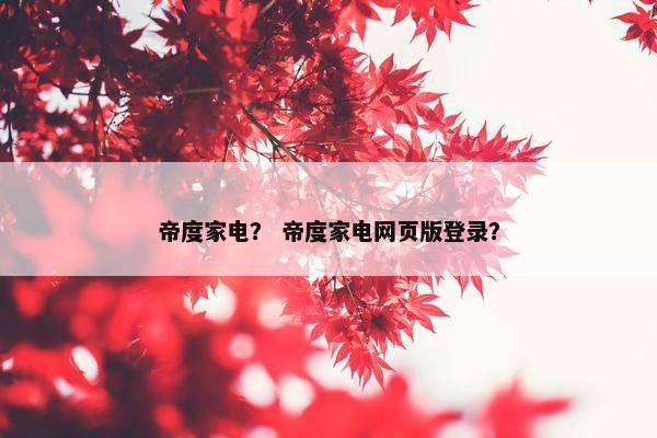 帝度家电？ 帝度家电网页版登录？